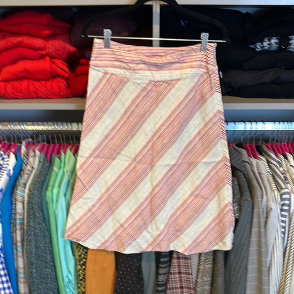 Merona cream/pink striped side zip closure 100% linen a line skirt size 4 - Picture 1 of 4